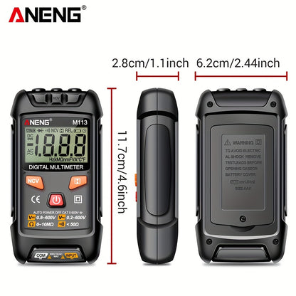 ANENG M113 Mini Digital Multimeter with 1999 Counts for AC/DC Voltage Meter, Battery Powered, ABS Material, NCV Induction, Auto Recognition, Resistance/ON/OFF, Electricity Measuring Tool.