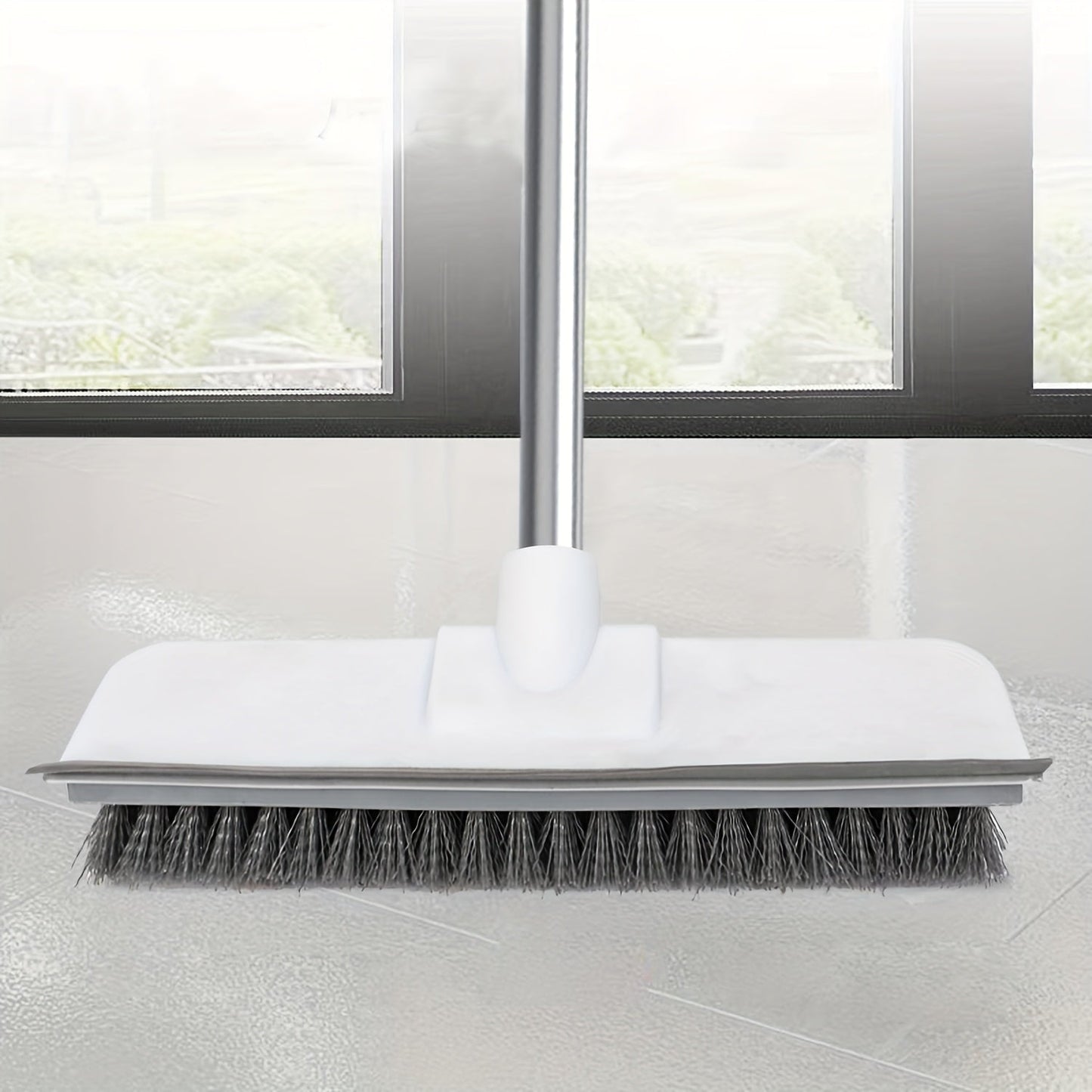 Grey Floor Brush with Long Handle and Hard Bristles - Ideal for Deep Cleaning Deck, Bathroom, Bathtub, Tiles, Gaps, Kitchen, Pool, Patio, and Garage - Convenient Cordless Cleaning Tool for the Home