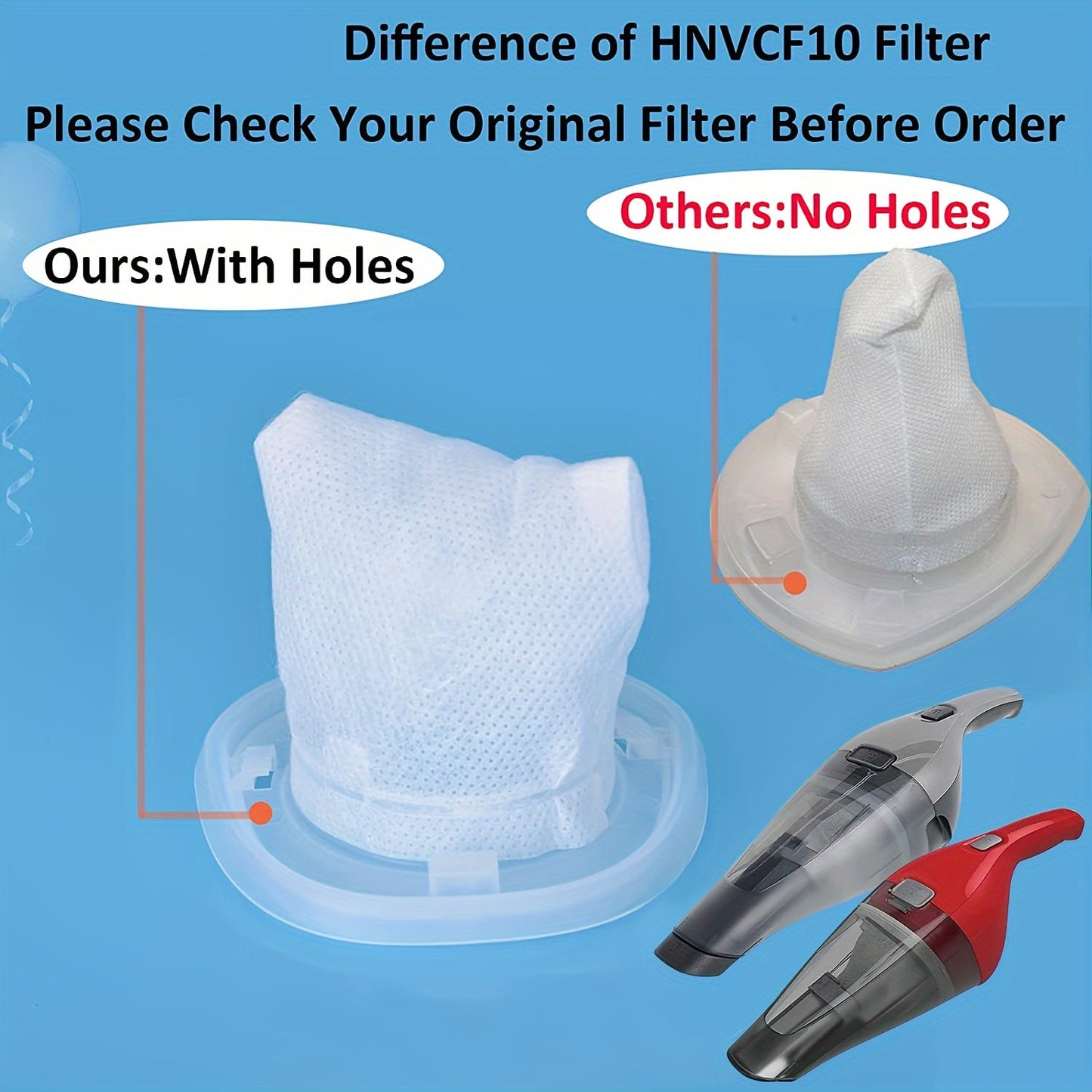 Set of 6 CF10 Replacement Filters for Black & Decker Dustbuster Hand Vacuum - Compatible with HNVC215B10, Made of Sturdy Plastic