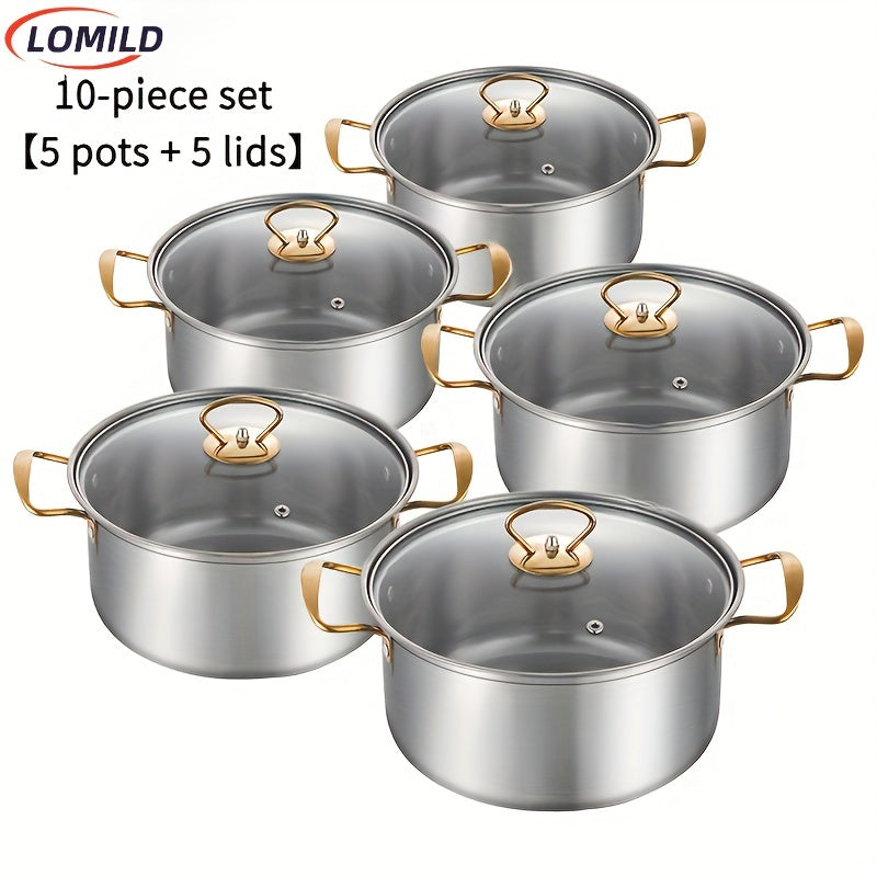 10-piece LOMILD Multi-functional Stainless Steel Cookware Set, including Soup Pot, Cooking Utensils, and Kitchen Tools - the Perfect Household Kitchen Utensils Gift Box.