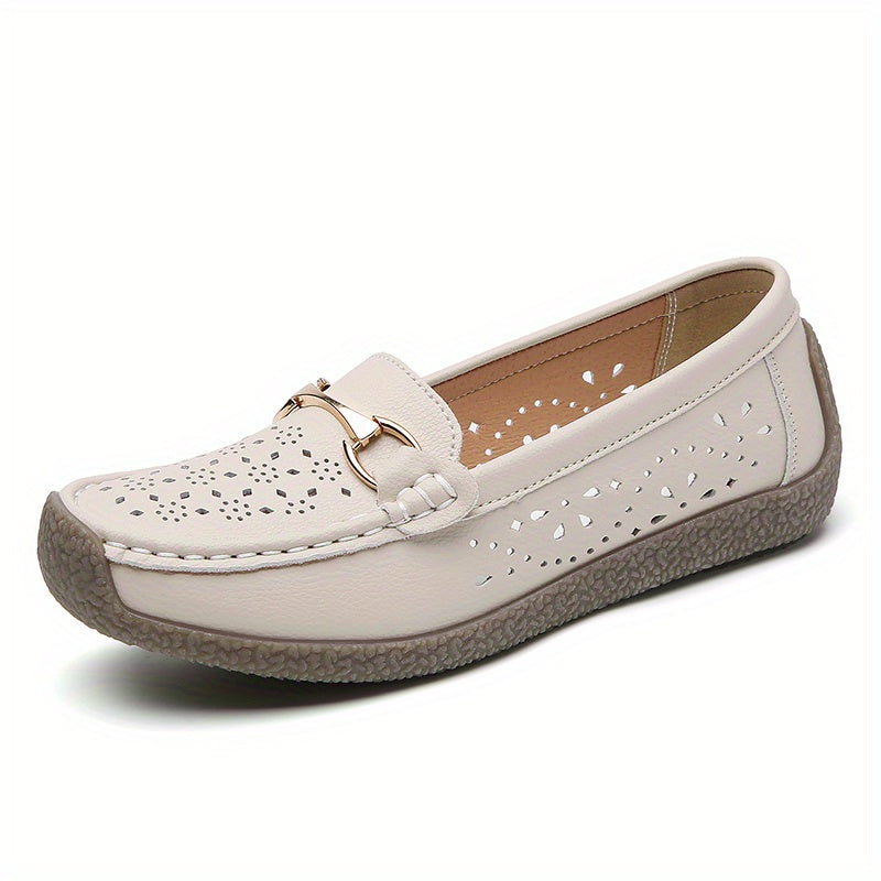 Women's Soft Platform Loafers, Casual Faux Leather Slip-on Flat Shoes for outdoor use.