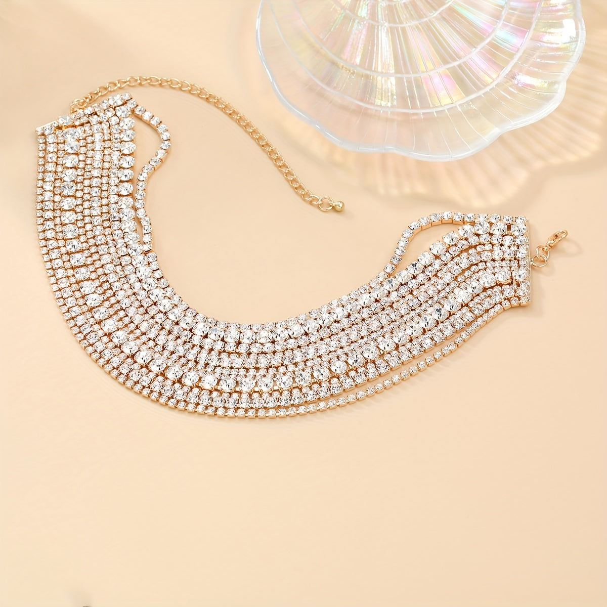 Elegant Rhinestone Necklace with Multi-Layer Choker Chain - Perfect for Women to Shine at Parties, Banquets, Weddings, and Eid Celebrations