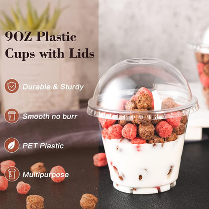 40 Crystal Clear Plastic Cups, perfect for desserts, parfaits, ice cream, cupcakes, parties, and gatherings. Durable PET material.