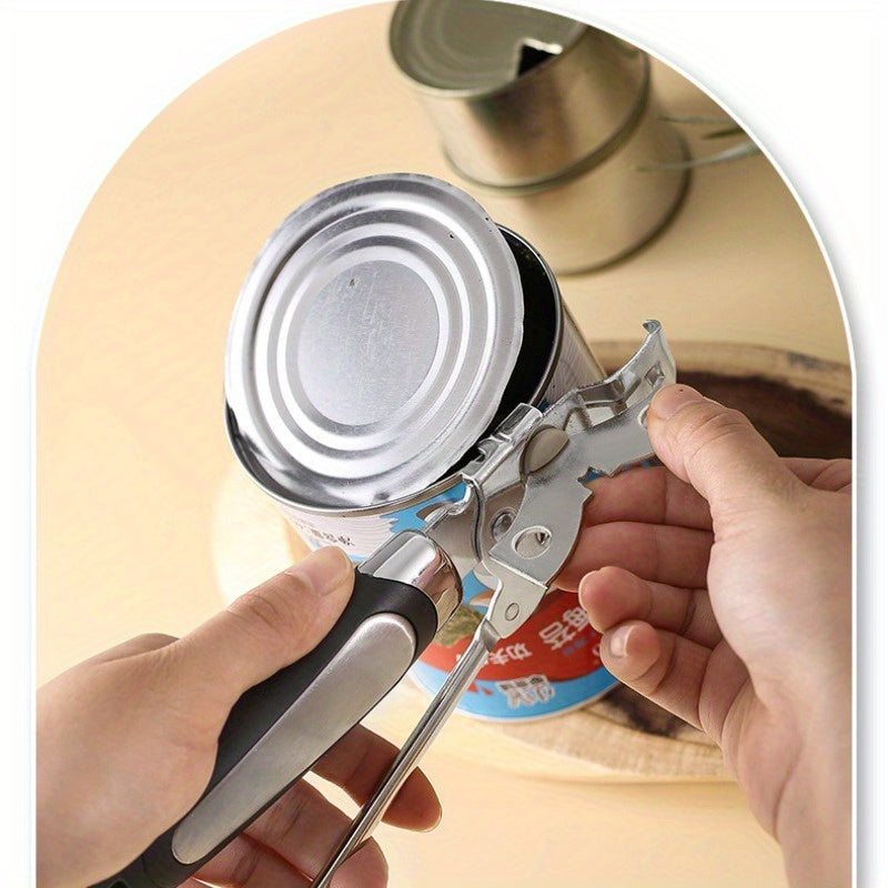 Durable Household Essential: Stainless Steel Manual Can Opener with 2-in-1 Multifunctional Kitchen Tool for Effortless Jar and Tin Opening, Featuring an Ergonomic Handle