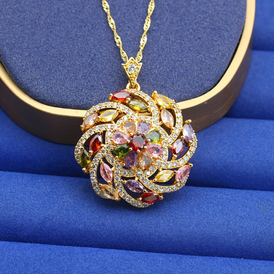 Elegant Multicolor Cubic Zirconia Pendant Necklace - 18k Golden Plated - Perfect for Women, Weddings, Valentine's, and Christmas Gifts