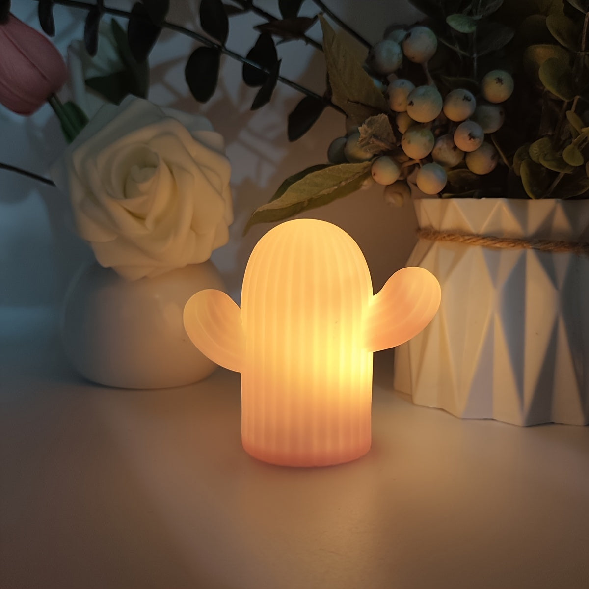 LED cactus night light with push button control, battery operated. Can be mounted on wall. Makes a great gift for family, friends, or classmates.