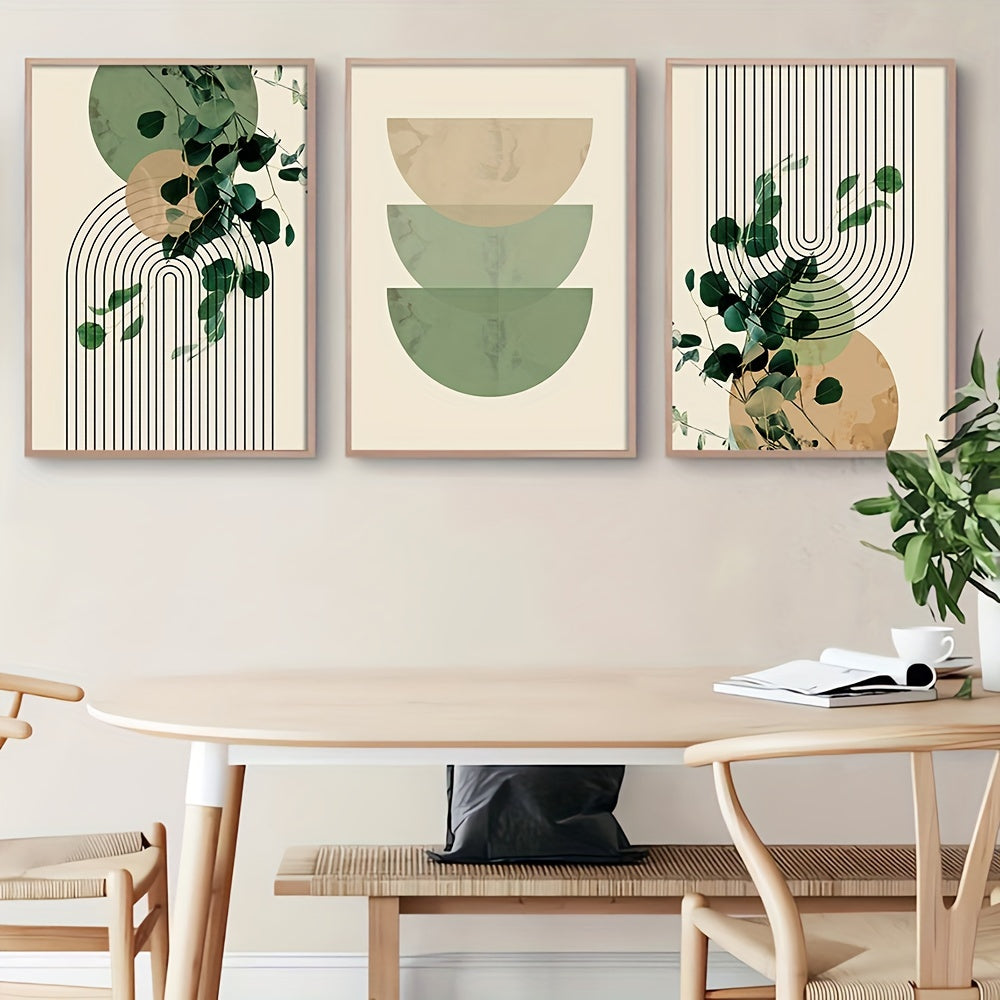 Boho Green Plant Eucalyptus Leaf Poster- Retro Canvas Print for Modern Wall Decor in Living Room