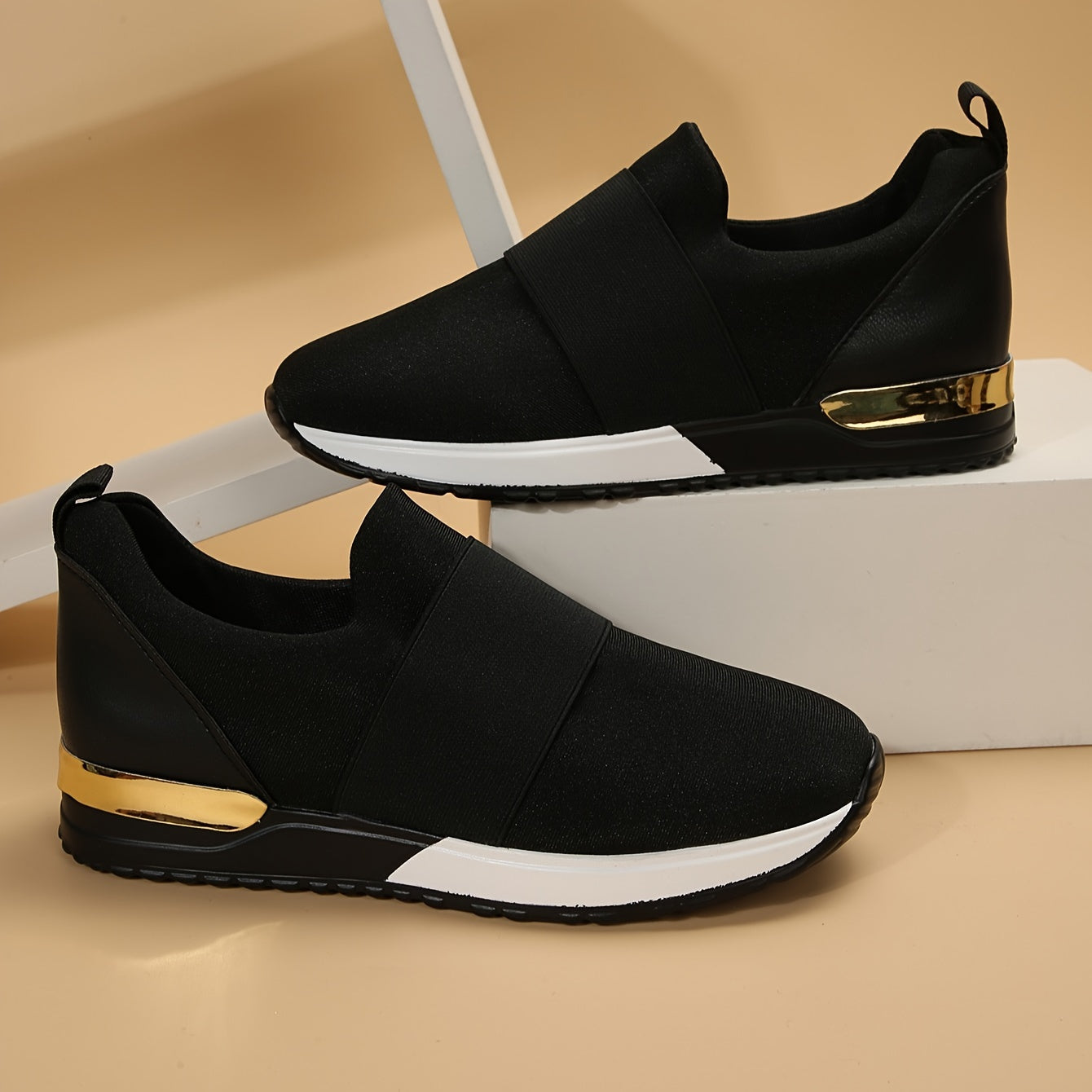 Women's solid color casual sneakers with soft sole platform slip-on design for comfortable daily wear.