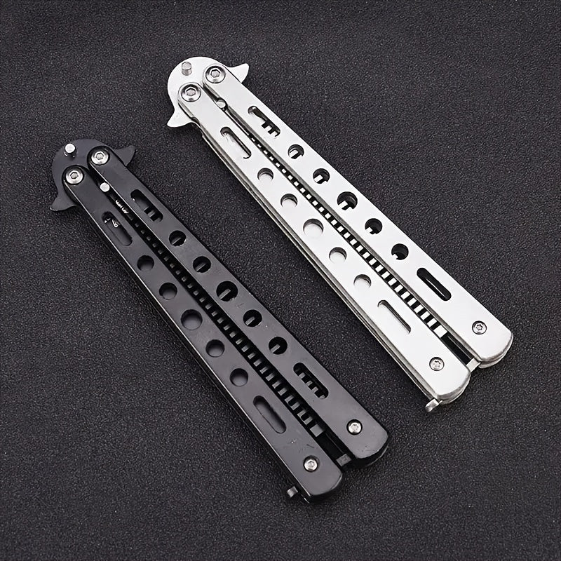 Fine toothed stainless steel Butterfly Blade Comb with metal handle for regular hairstyle and finger dexterity practice. Foldable, portable, and durable, suitable for outdoor camping.