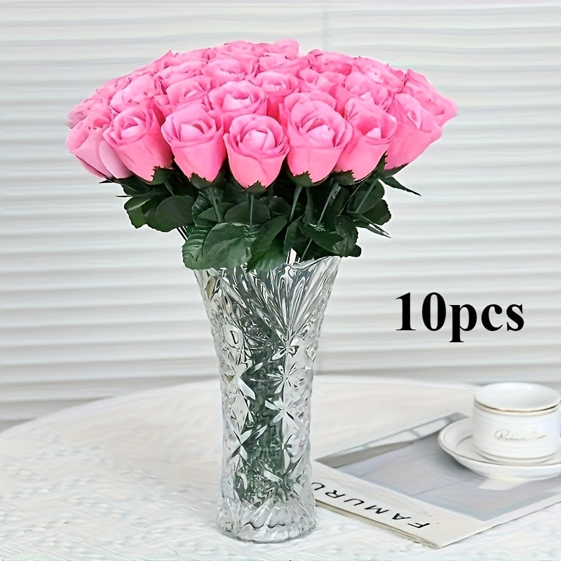 Artificial blue rose bouquet of 10pcs, lifelike touch, versatile plastic flowers for home decor and special celebrations, vase not included.