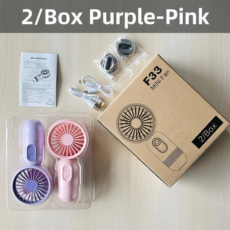 Two pieces of neck hanging fan with lanyard, this mini portable fan is USB rechargeable and offers three speeds of wind. It can be used as a makeup fan or handheld fan for women and is ideal for hot weather. This desktop fan is perfect for use in the