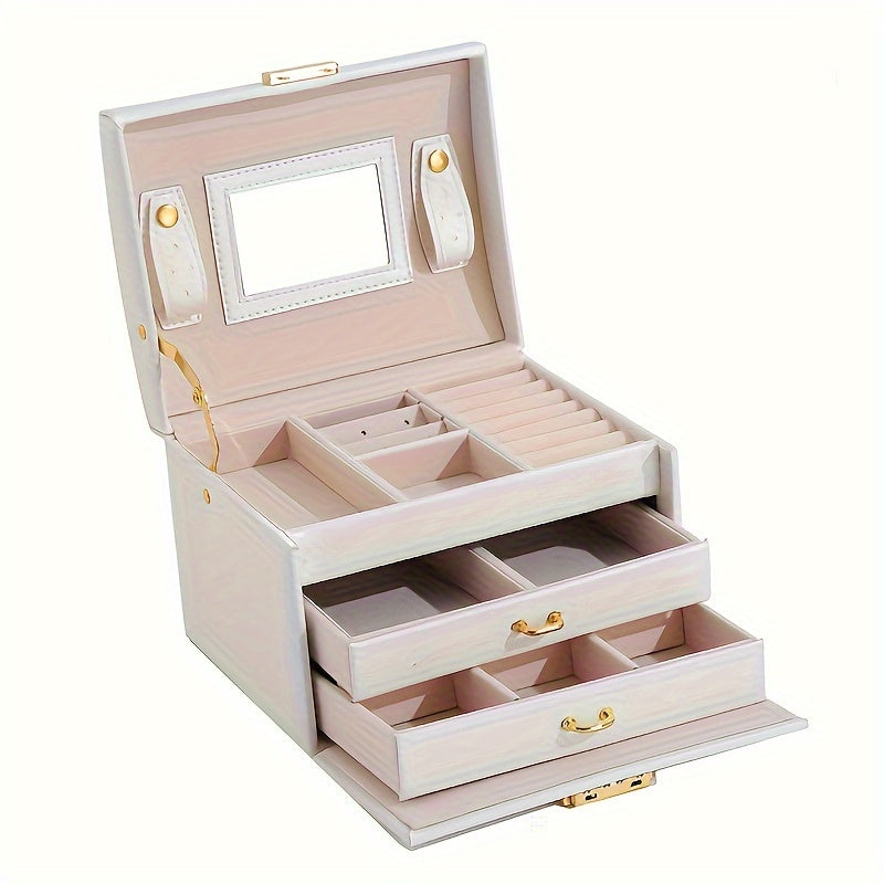 Elegant leather jewelry box with multiple compartments - perfect gift for Valentine's Day or Mother's Day.