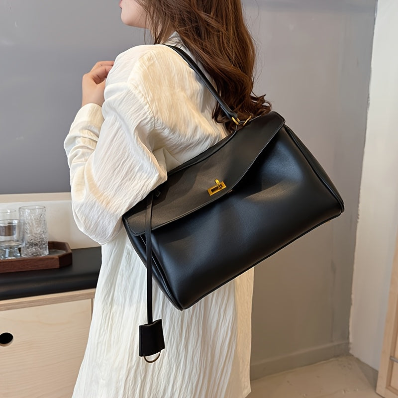 Elegant French-style soft tote bag for women with large capacity, ideal for commuting and crossbody use.