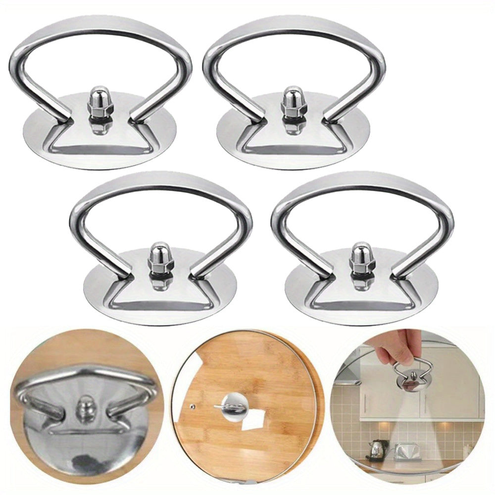 Set of 4 long-lasting stainless steel pot lid handle grips, heat-resistant replacements for cookware, essential kitchen utensil components.