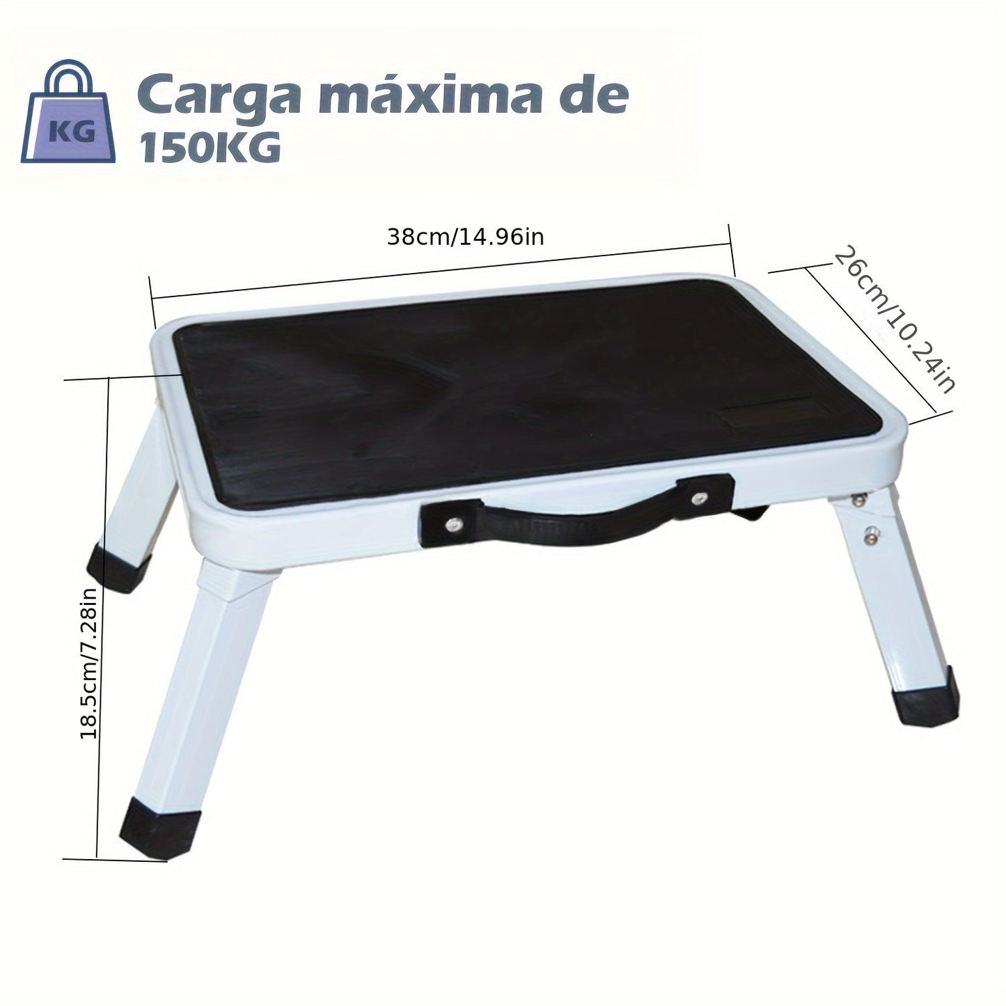 Black 1pc Foldable Step Stool featuring a portable handle for use in offices, kitchens, and homes. Can also be utilized as a lightweight folding footstool, a small home stool, an RV stool, and a four-legged ladder stool.