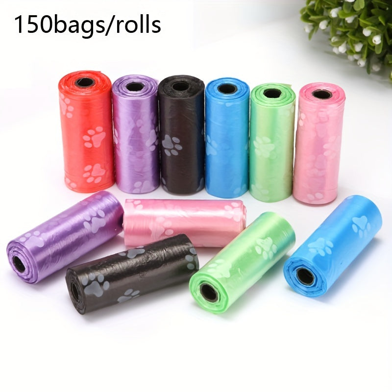 150 Thick Leak-Proof Dog Poop Bags on 10 Rolls, ideal for outdoor walks, in Black and Green.