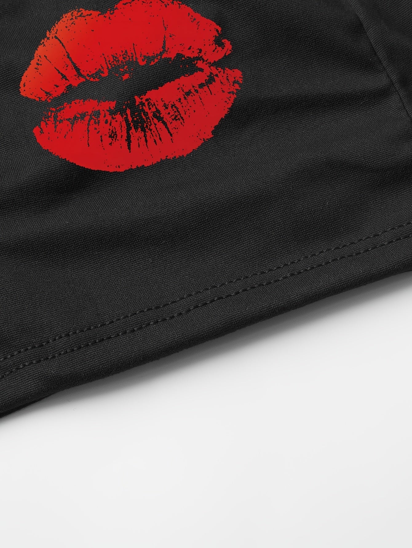 Men's black boxer shorts with red lips and print letter patterns for Valentine's Day, comfortable and stretchy.