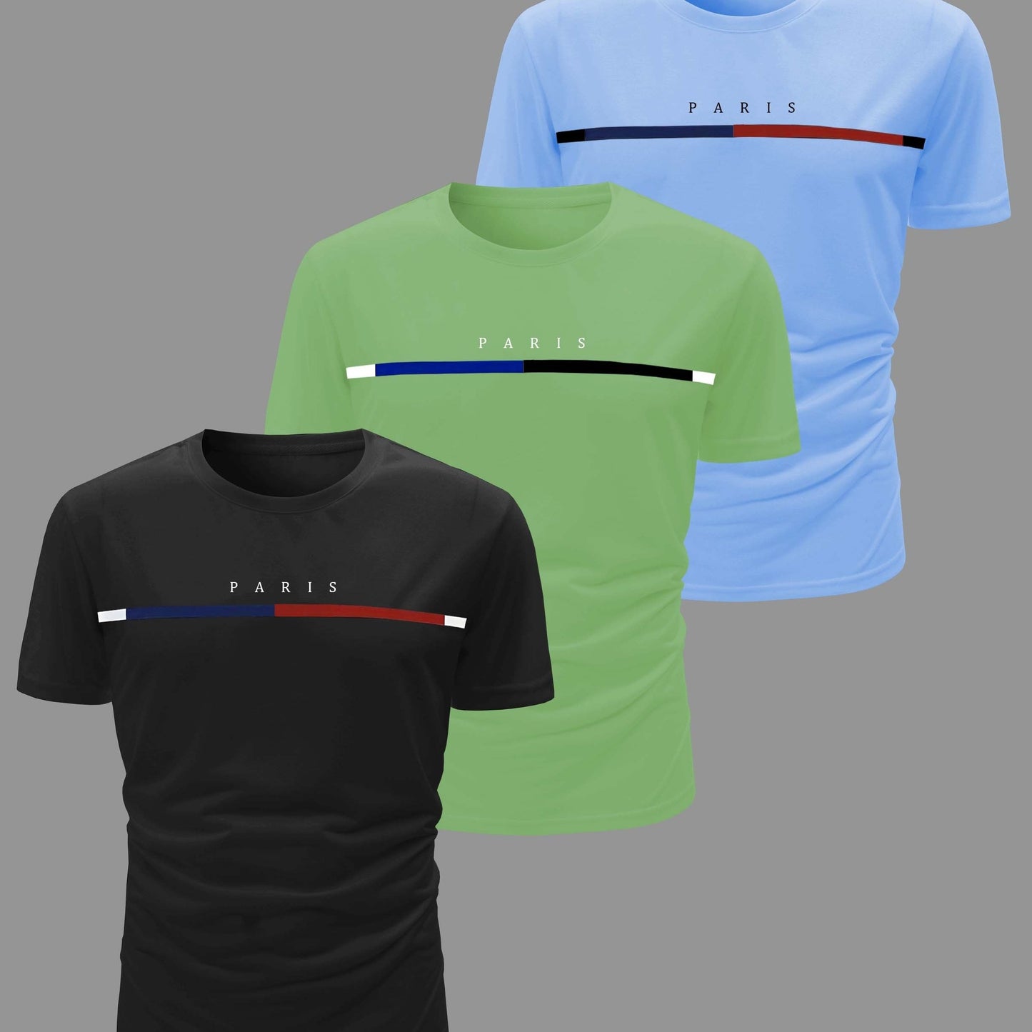 3 Men's Casual Short Sleeve Crew Neck T-shirts, ideal for summer activities and outdoor wear.