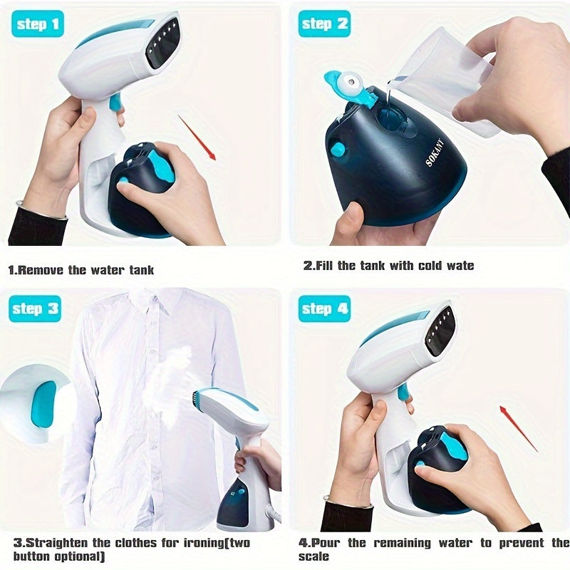 Portable Fabric Steamer with Detachable Water Tank, Quick Wrinkle Removal, Ideal for Travel and Home Use - Handheld Steam Iron with Mini Electric Iron for Simple Operation and Deep Penetration