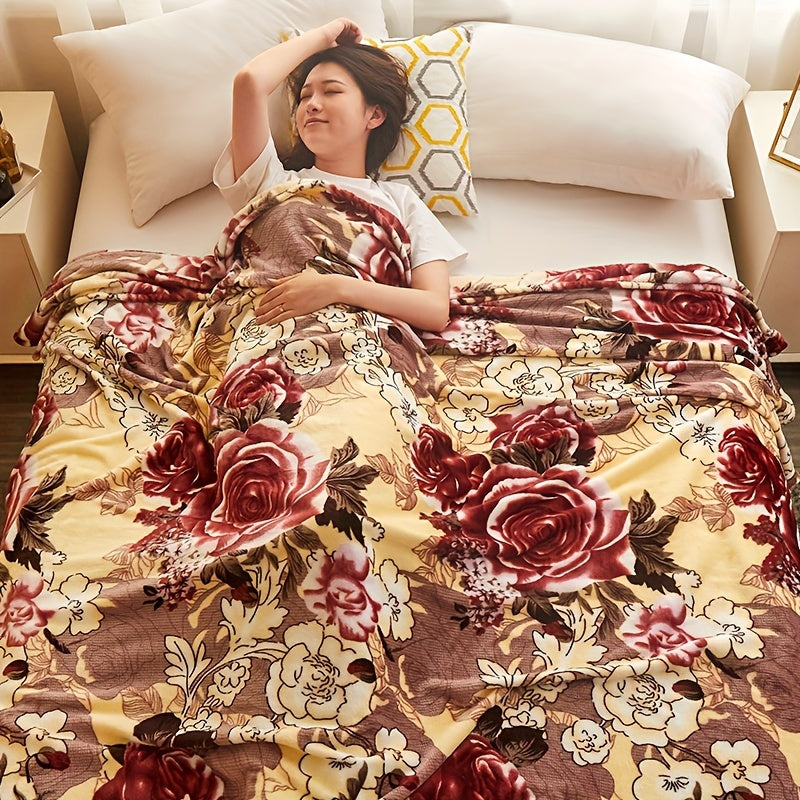 Floral Print Flannel Fleece Throw Blanket - This all-season knitted polyester blanket is perfect for multiple uses such as on the sofa, in the office, while traveling or camping. It provides comfortable and quick warmth, making it a great bedding gift