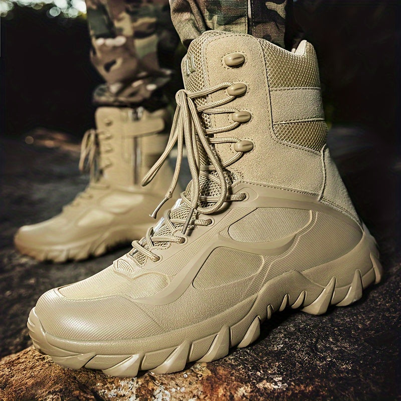 Men's high-top hiking boots perfect for all seasons, featuring a durable design with breathable nylon upper, non-slip EVA sole, and suitable for outdoor activities and everyday wear.