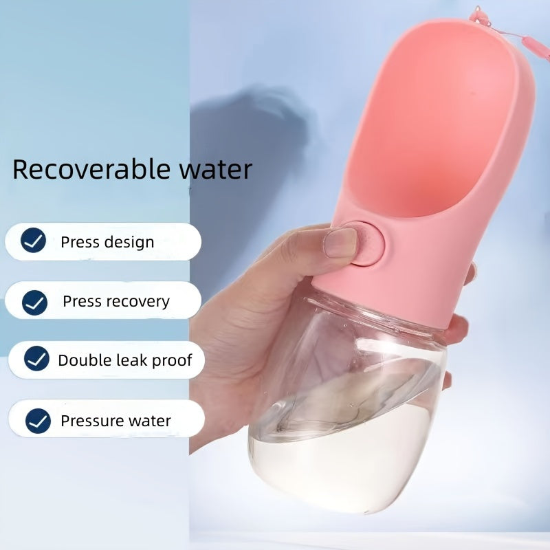 Portable dog water bottle with accompanying cup for easy feeding and drinking