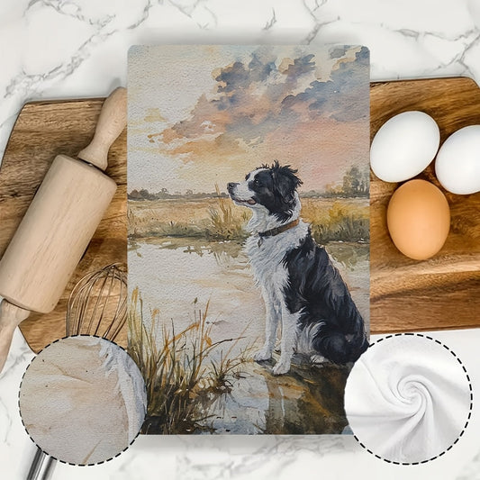 Set of 2 Ultra Soft Kitchen Towels featuring a Charming Border Collie Design - Exceptionally Absorbent, Easily washable Dish Hand Towels, Beautiful Serene Landscape Artwork, Size 40.64x60.96 cm - Ideal for Home Decoration, Dish Drying Towels