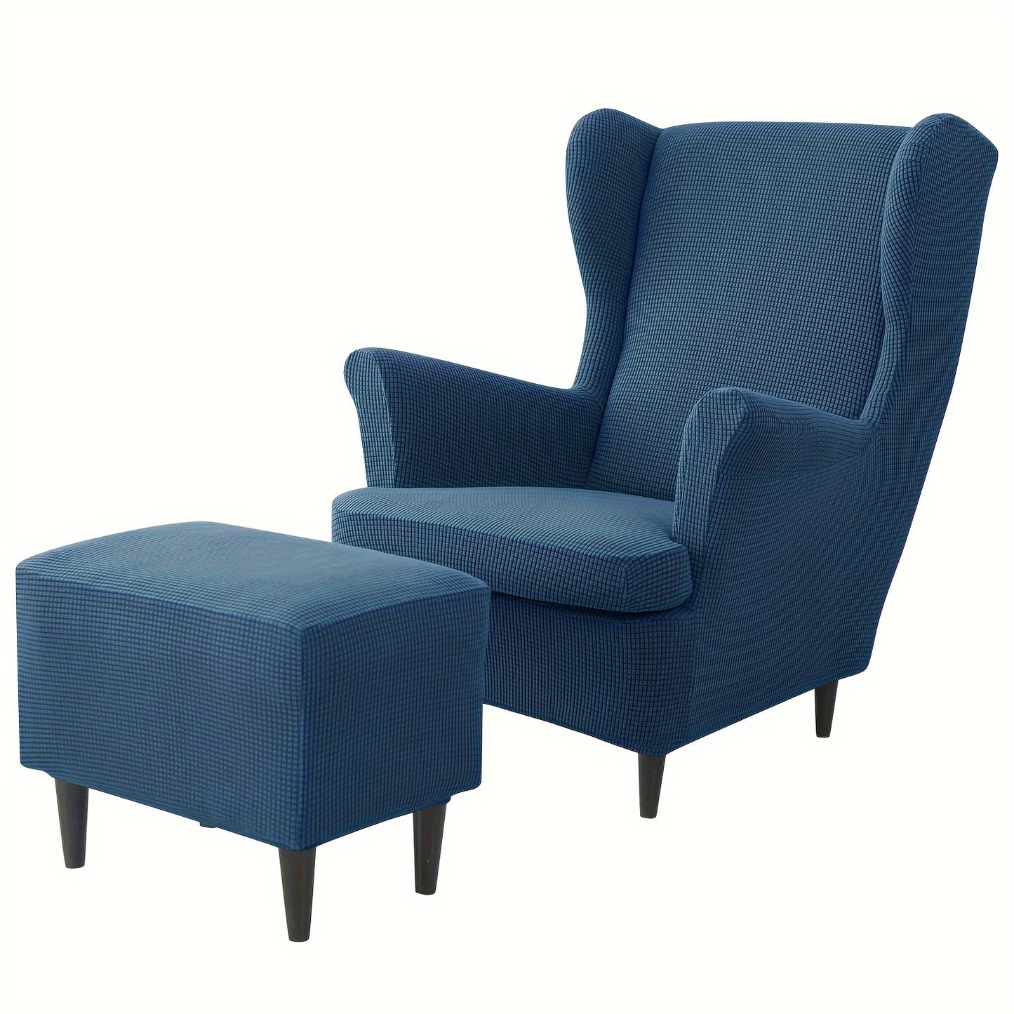 Contemporary 3-piece armchair and ottoman slipcover set made of polyester and spandex with elastic band, machine washable and non-slip grip design for single-seat sofa.