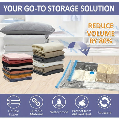 Set of 25 Vacuum Compression Storage Bags, Ensures airtight storage for Clothes, Blankets, Shirts. Ideal for Dorms, Closets, Wardrobes, Bedrooms, and Travel. A great organizer for saving space.