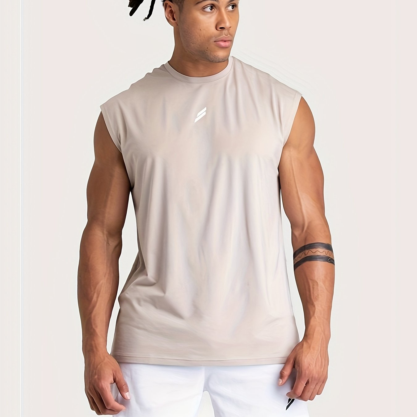 Men's sleeveless cotton blend tank top for gym workouts and summer training.