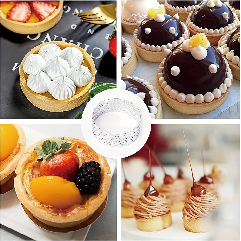 Kitchen Tool Set: Stainless Steel Non-Stick Round Tart Ring - 5.0 cm Perforated Dessert Mold for Baking, Food-Contact Safe. Ideal for Christmas, Halloween, Easter, Thanksgiving, and Valentine's Day.