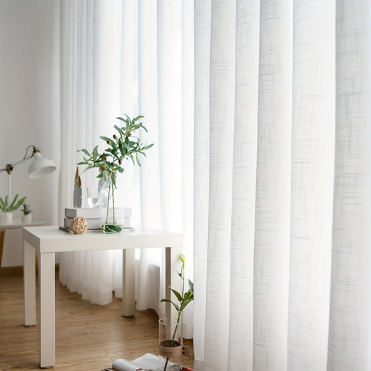 Simple yet elegant, this white sheer curtain features a solid color cross pattern that allows light to gently filter through. With a rod pocket design, this curtain is perfect for decorating your living room or bedroom. Add a touch of sophistication to