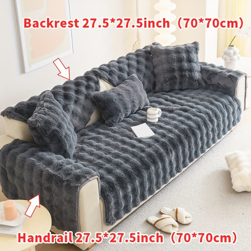 Winter plush faux fur sofa cover for pet-friendly non-slip protection, suitable for sofas up to 4 seats. Machine-washable polyester slipcover for home and office decor, making a cozy Christmas gift.