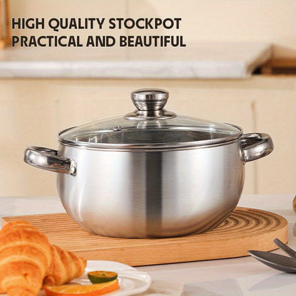 Three-piece kitchen cooking pot set made of stainless steel, including a stockpot, a pearl pot, and a hot pot, all perfect for holiday promotions.