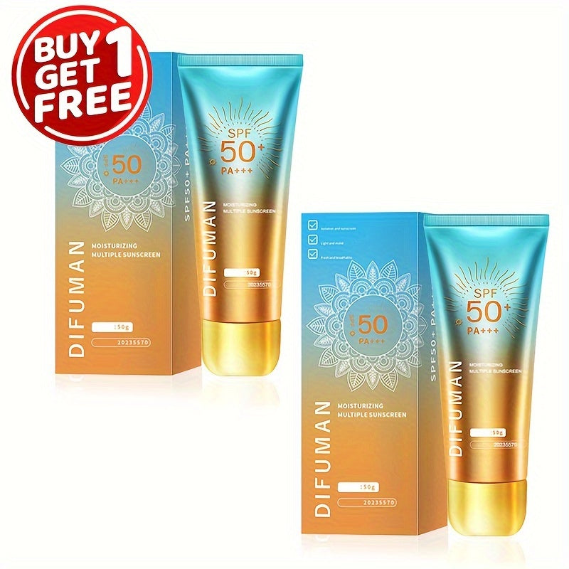 2x50g SPF 50+ PA+++ Sunscreen for Sensitive Skin with Plant Extracts, Non-Greasy Moisturizing Formula - Ideal for Beach Use