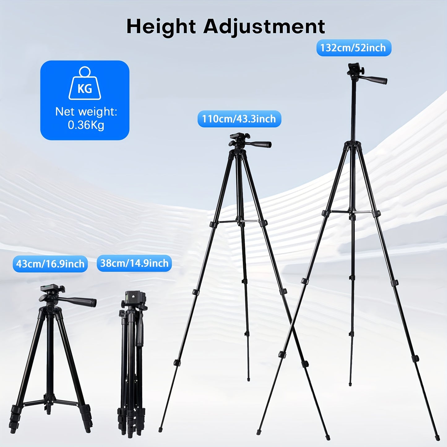 UEGOGO Aluminum Alloy Tripod with Gimbal Head, 132.08cm Lightweight, with Phone Holder, for Selfies, Video Recording, Vlogging, Live Streaming, Carry Bag