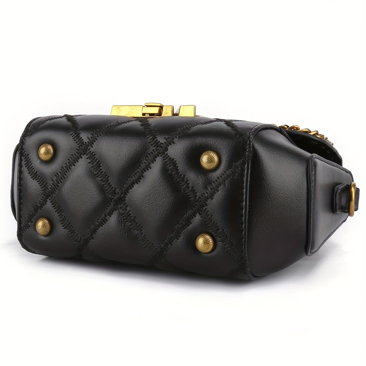 Mini Fashion Quilted Crossbody Bag with Metal Decor - Women's Trendy Handbag & Purse