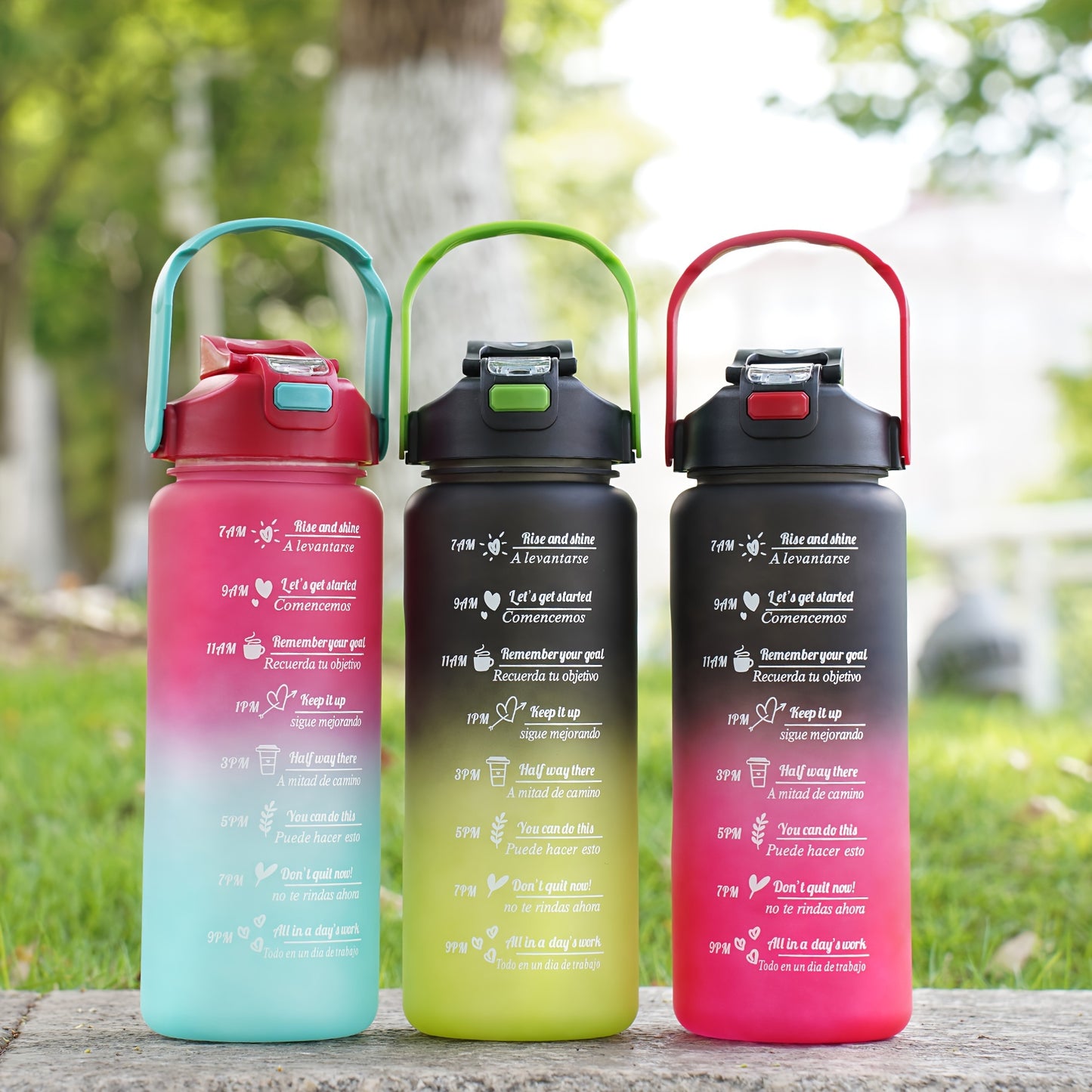 Large capacity water bottle free of BPA, with leak-proof lid and carrying handle - ideal for travel and outdoor activities.