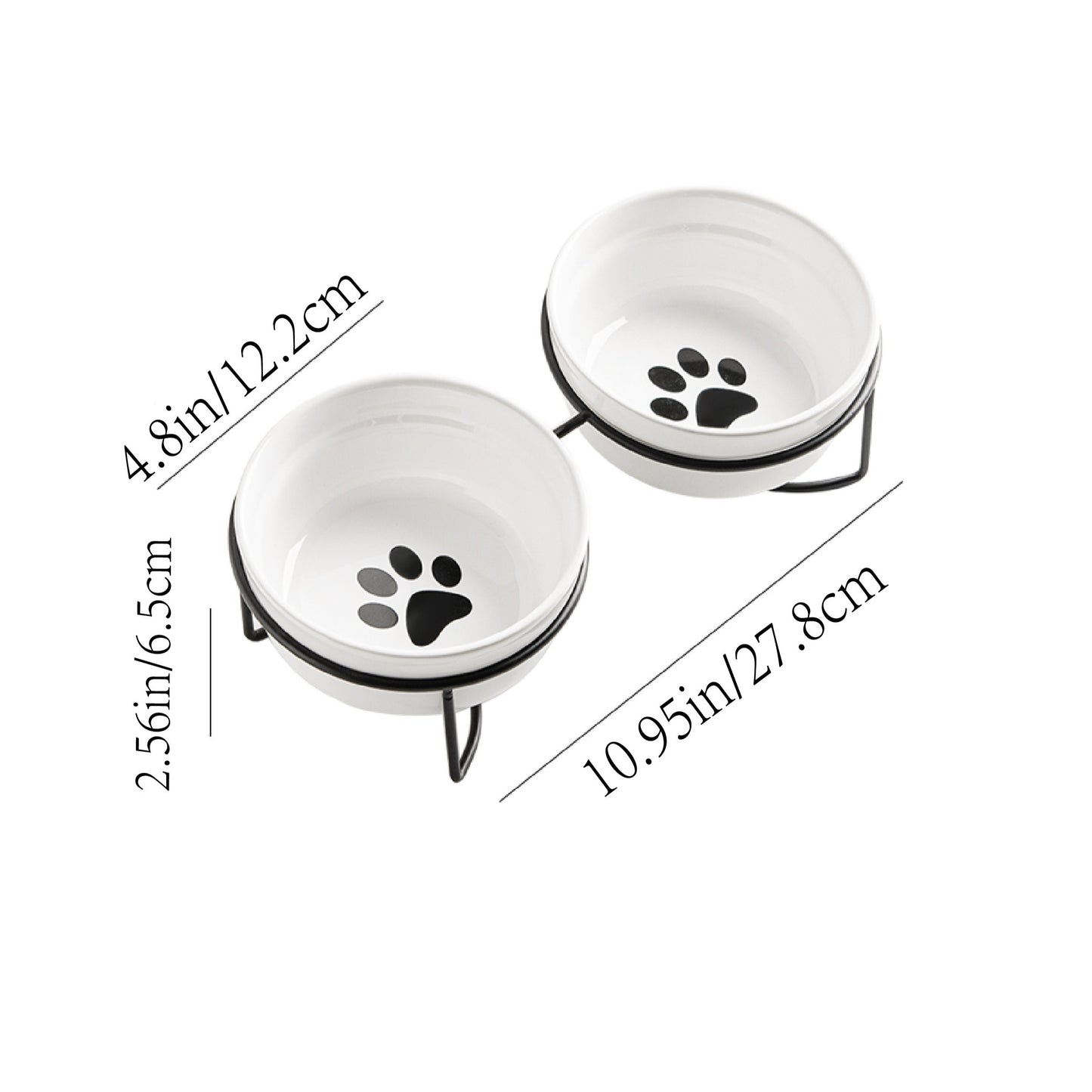 Ceramic cat bowls with iron stand - 12.19cm dual feeding dishes for cats, neck protection design