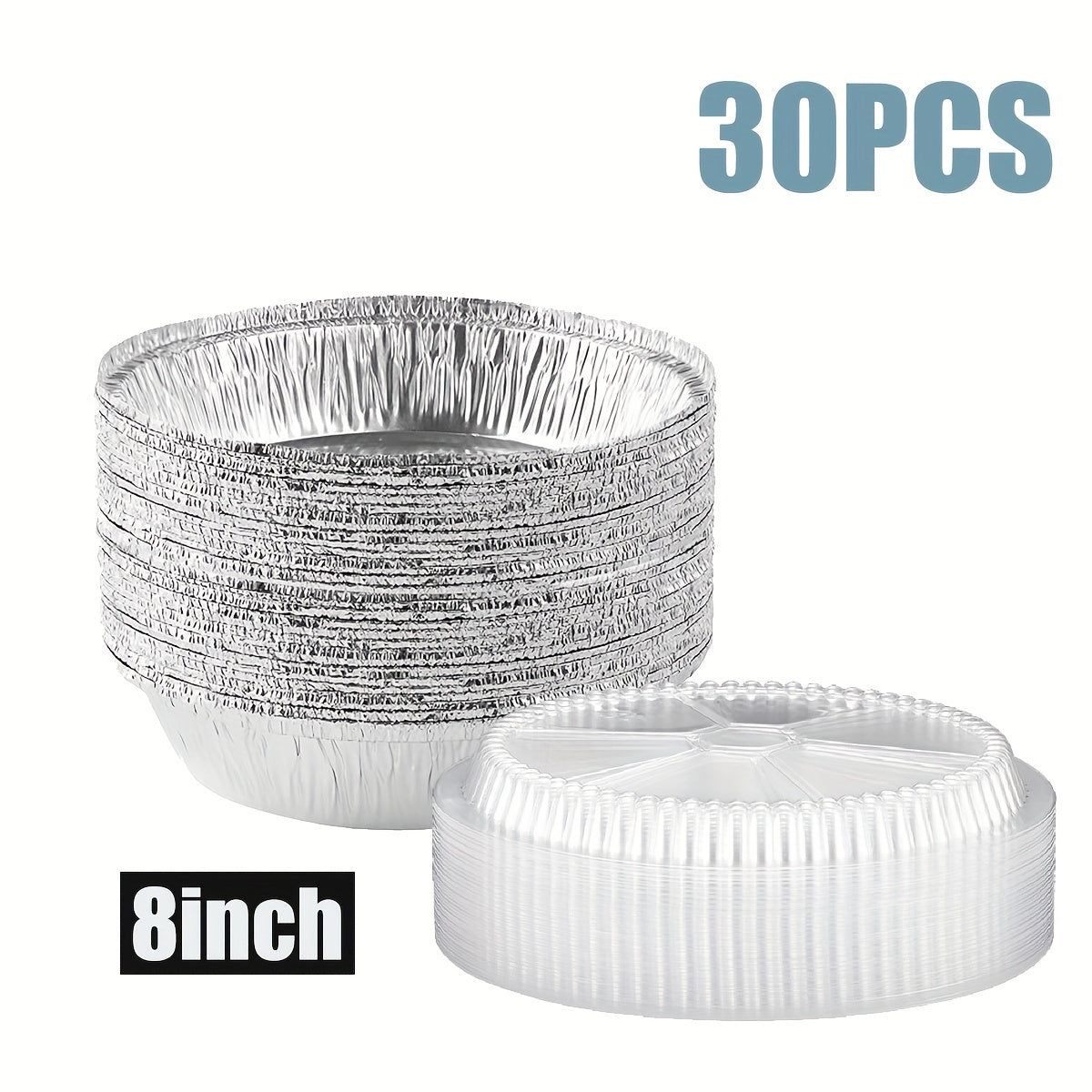 Round Disposable Baking Containers with Lids - Available in 10 or 30 Pack, Aluminum Foil Pan Set perfect for Dining, Cooking, and Outdoor Events. Ideal for To-Go Pie Tins, Oven-Safe Roasting, and Storage Pots.