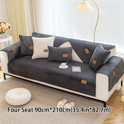 Thickened plush sofa cover with modern style to protect against dirt, slips, scratches and pets in home or office.