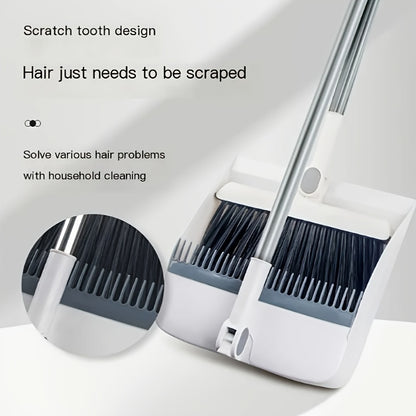 Household broom and dustpan set with non-stick technology for easy hair sweeping and trash collection.