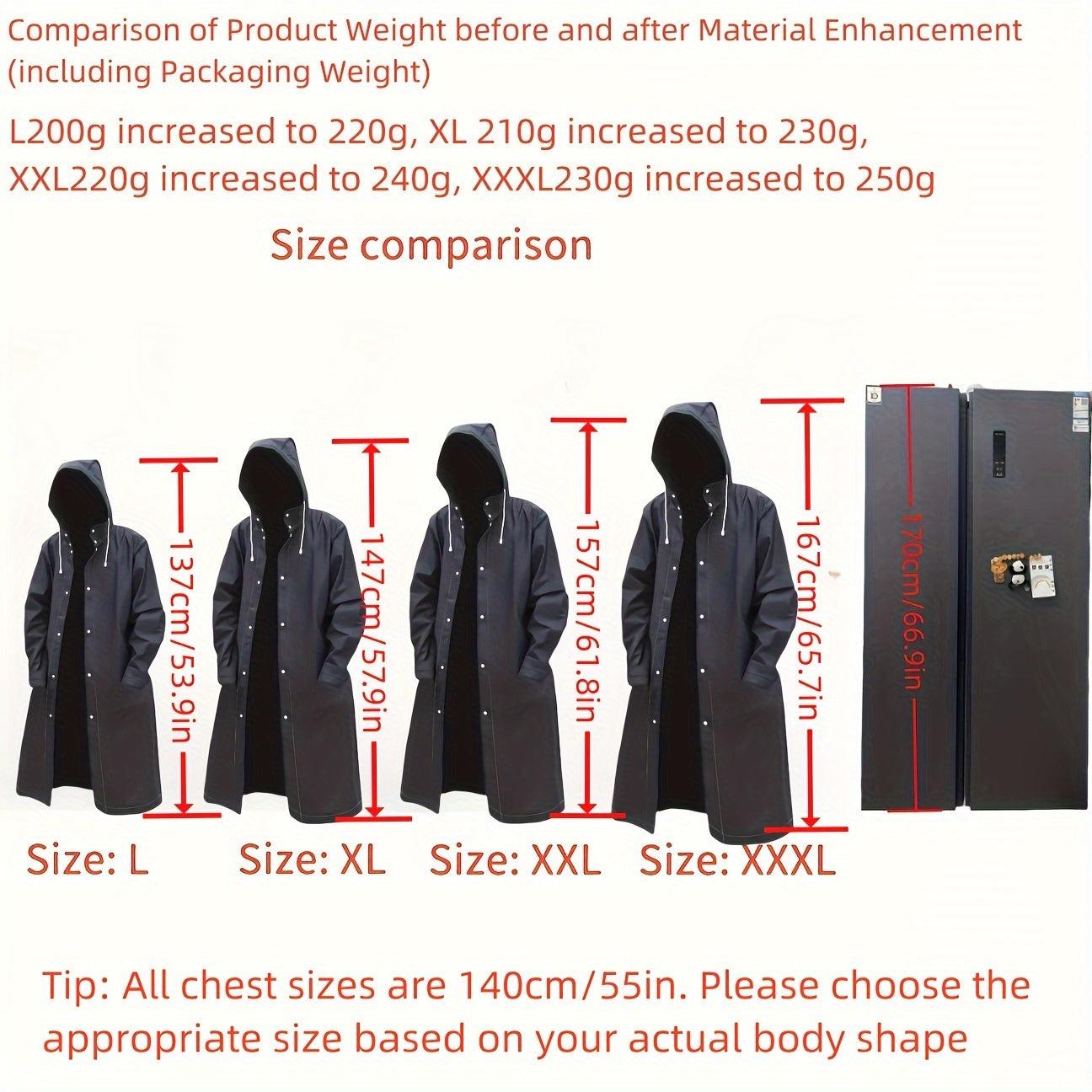 Black EVA Waterproof Raincoat for Outdoor Activities, Long Hooded Jacket Suitable for Motorcycle, Cycling, Hiking, and Fishing