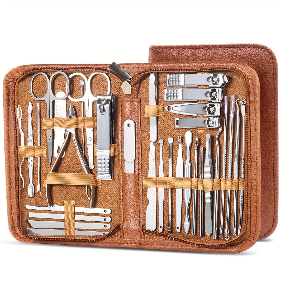 32-piece professional stainless steel manicure trimming kit with nail clippers and tools.