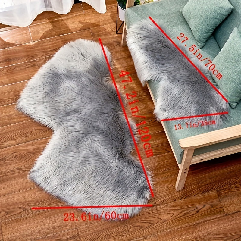 Double Heart Faux Sheepskin Rug, Heart Shaped Fluffy Rug, Soft Plush Shaggy Carpet Area Mats, Girls Bedroom Sofa Decor, Home Floor Accent