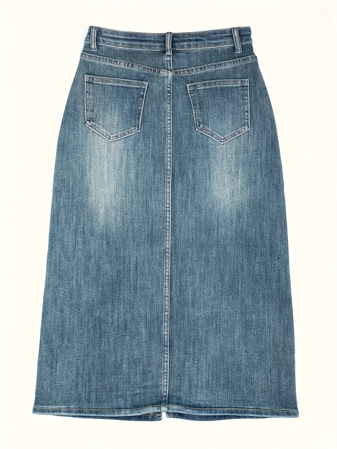 Classy high-waist denim midi skirt with split - stretchy, non-see-through, machine washable - ideal for all seasons.