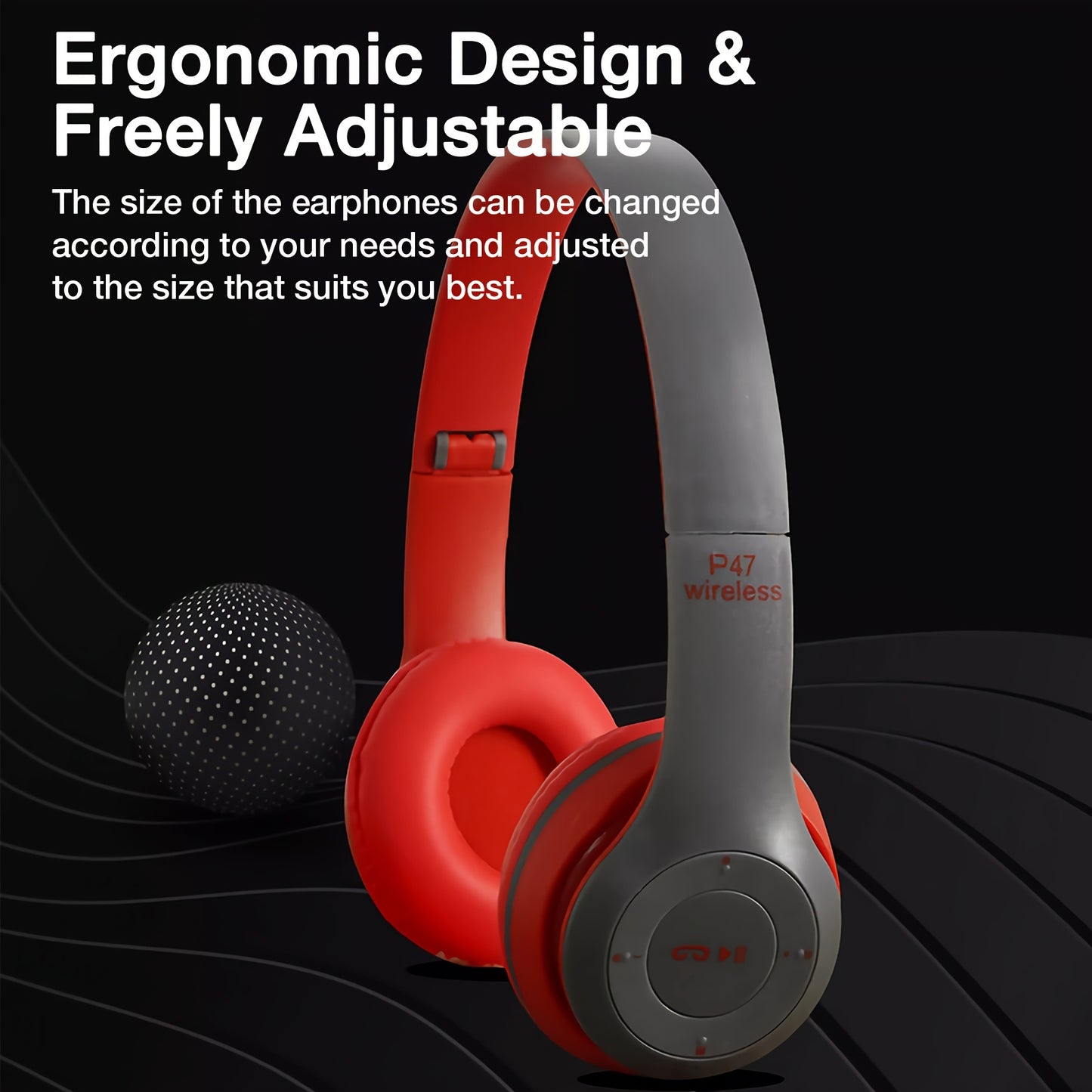 GENAI P47 Over-Ear Wireless Headphones, Wireless 5.0 with 20H playtime. Lightweight, foldable design perfect for travel, home, office. Suitable for youngsters, teens, adults, girls, and