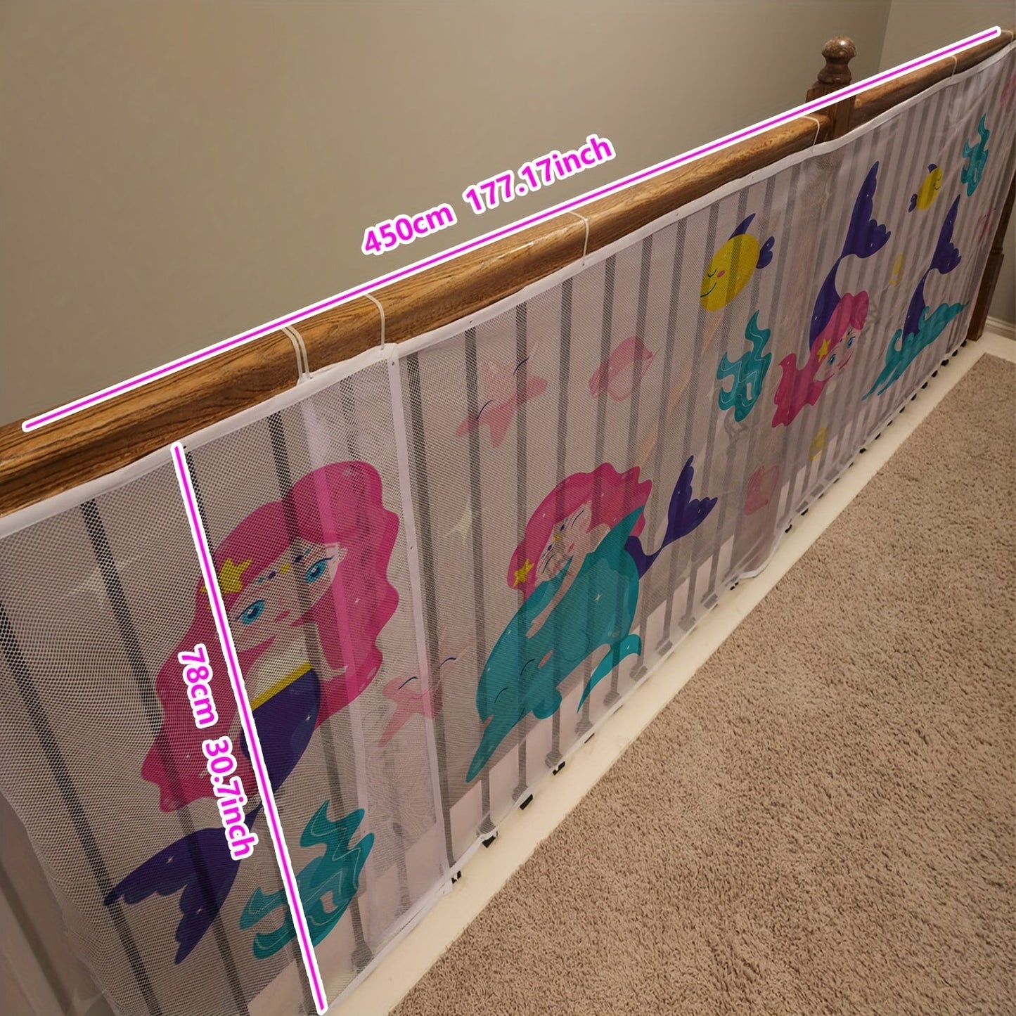 Mermaid-Inspired Safety Gate Set for Kids - Non-Toxic Polyester Stair & Balcony Guard with Vibrant Print by Goldcolin