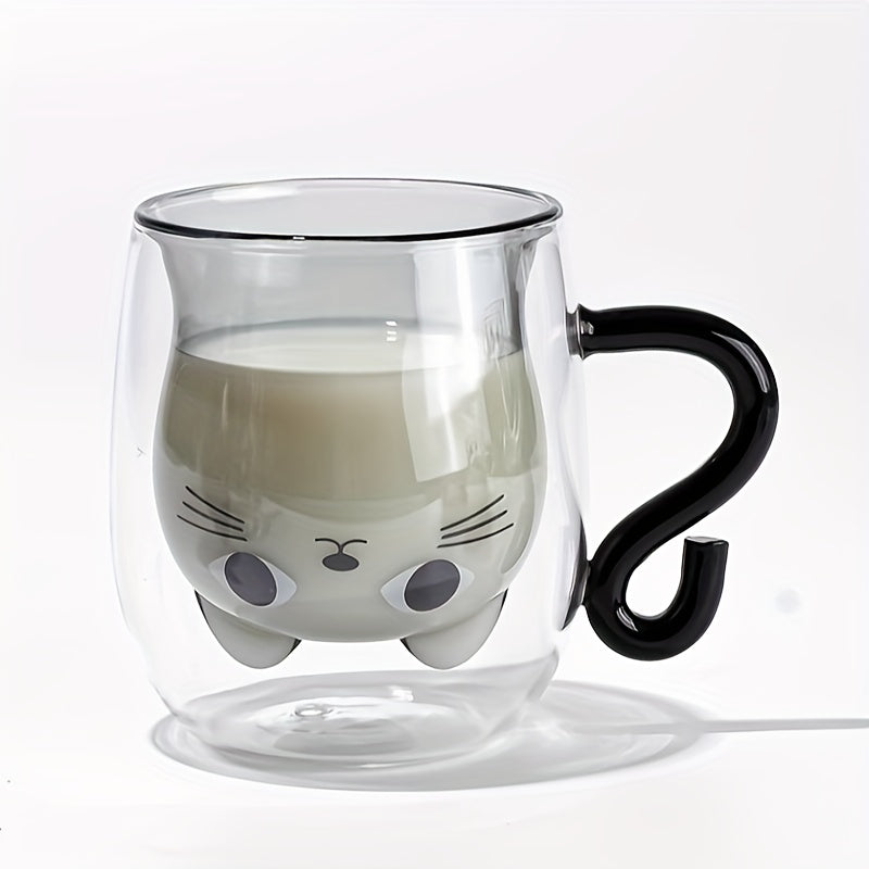 Insulated glass cat mug with handle - perfect gift for cat lovers