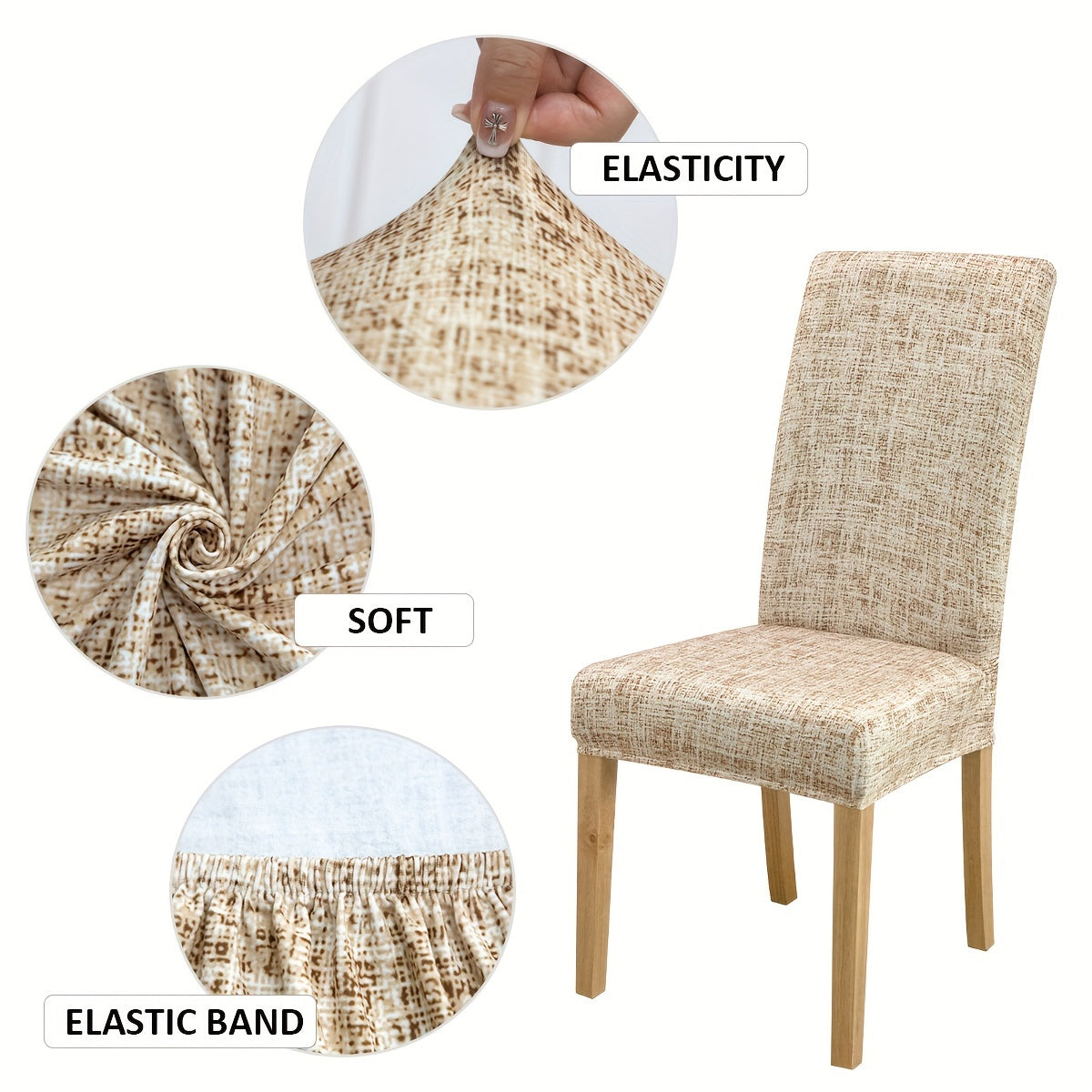 Set of 4/6 checkered light brown floral print chair covers for home decoration and furniture protection.